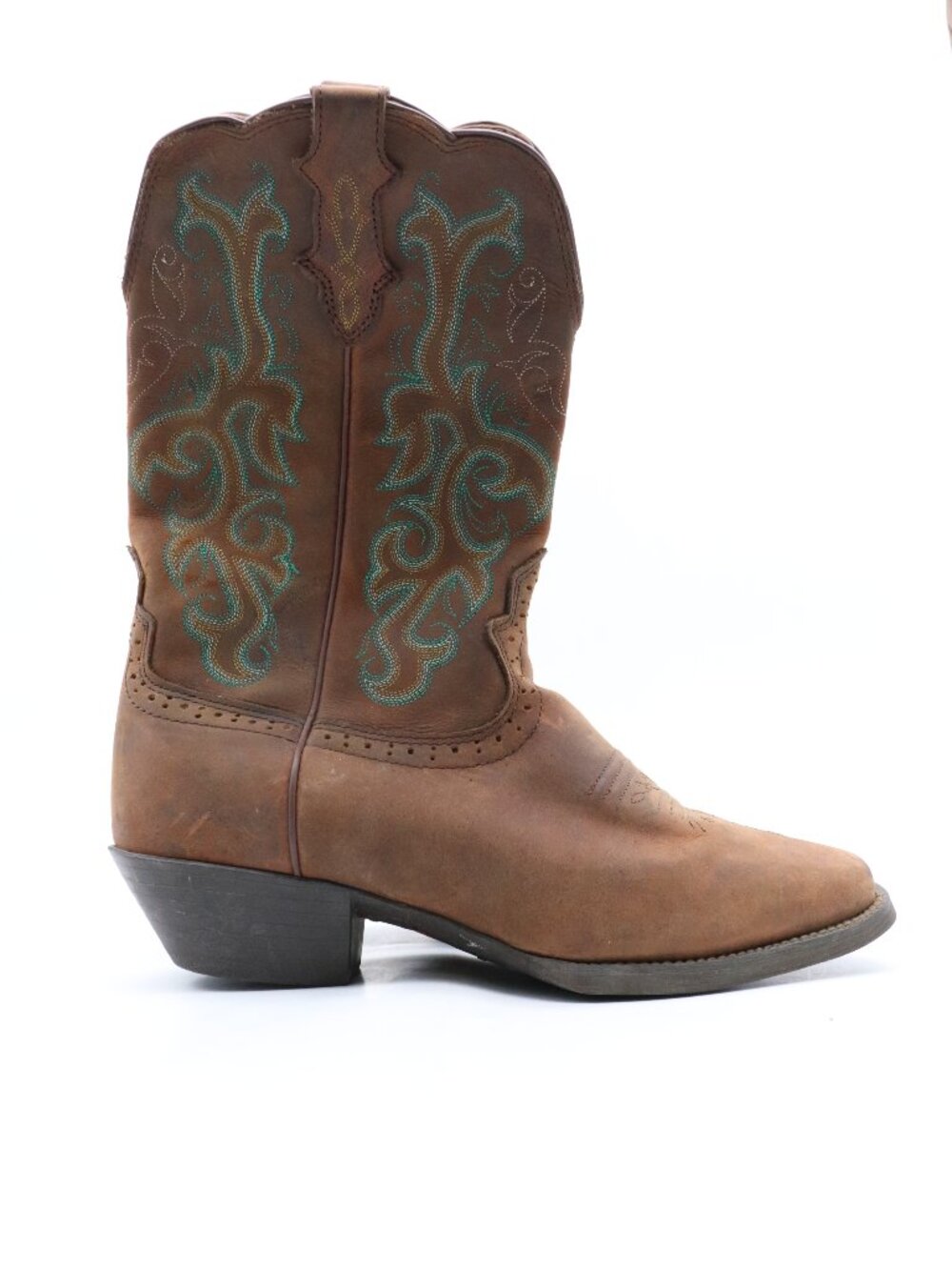 Justin Stampede Women’s 10 B Brown Leather Turquoise Cowgirl Western Boots L2552